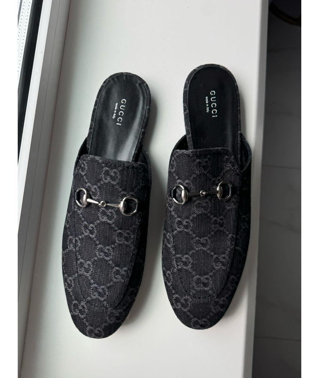 GUCCI Темно-синие текстильные мюли, фото 3