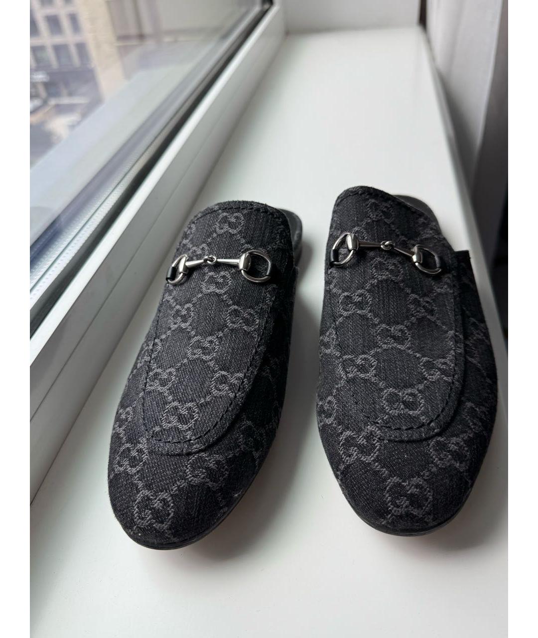 GUCCI Темно-синие текстильные мюли, фото 2