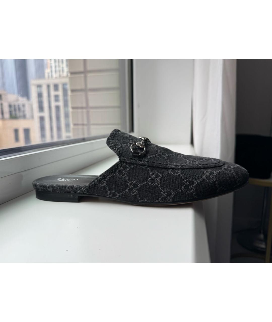 GUCCI Темно-синие текстильные мюли, фото 8