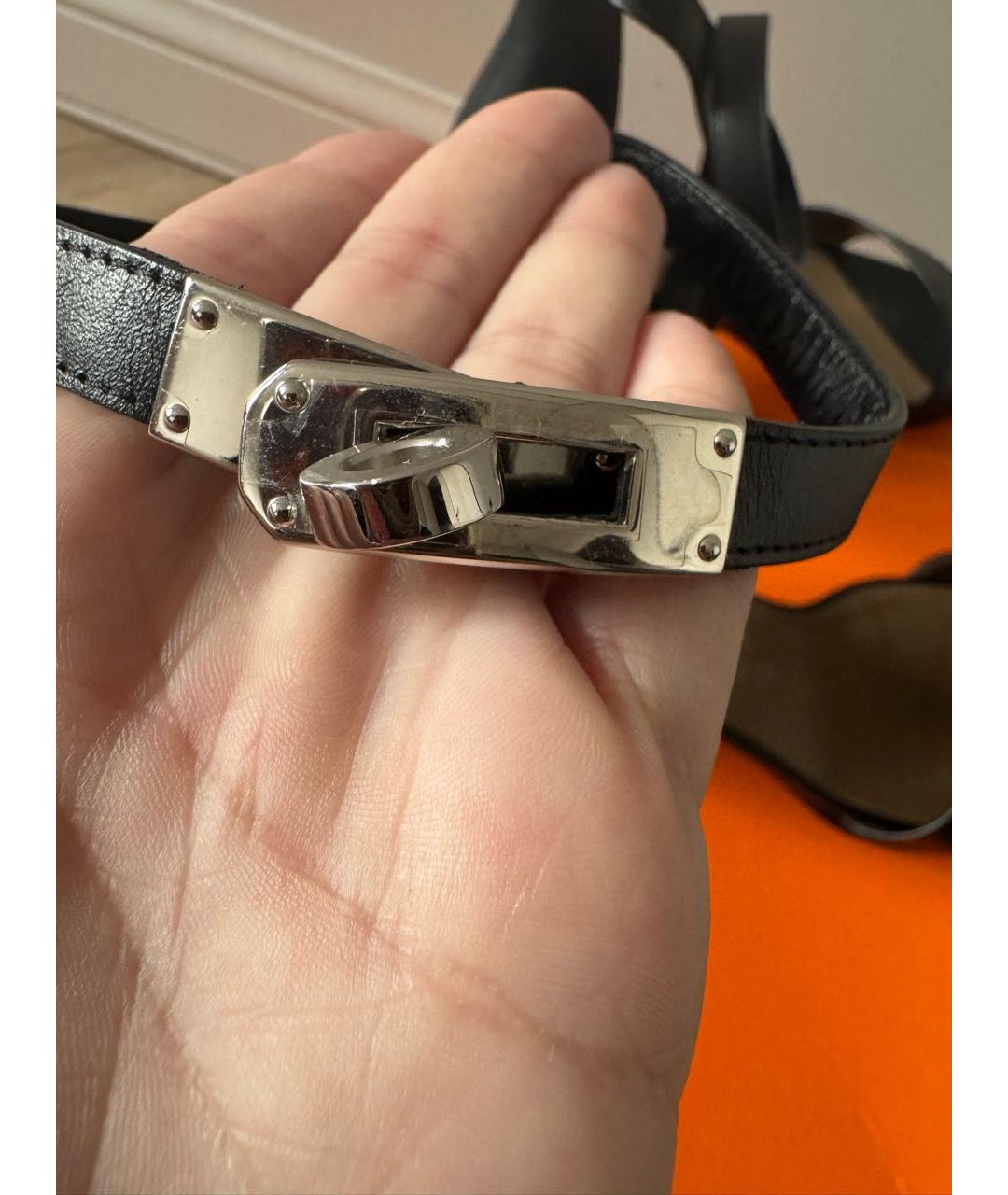 HERMES Черные кожаные босоножки, фото 7