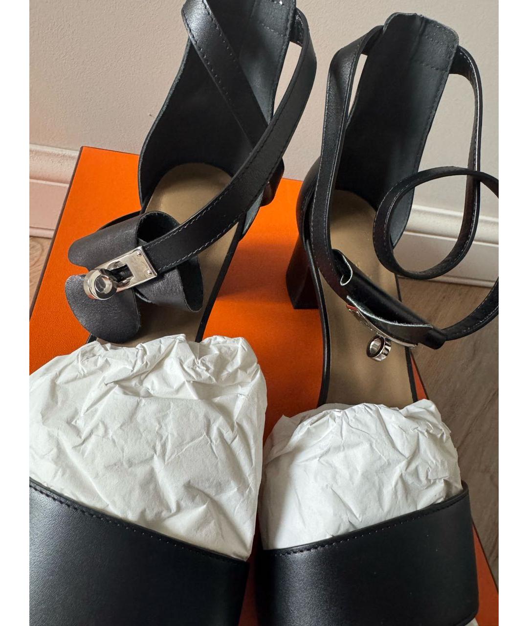 HERMES Черные кожаные босоножки, фото 8