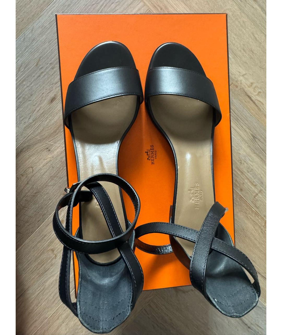 HERMES Черные кожаные босоножки, фото 3
