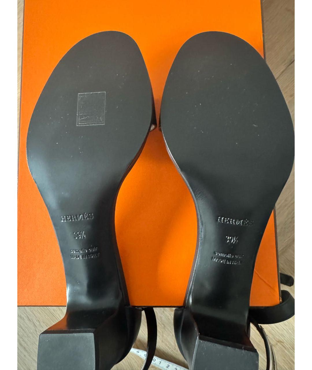 HERMES Черные кожаные босоножки, фото 5
