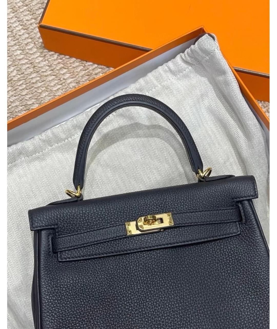 HERMES Черная кожаная сумка с короткими ручками, фото 3