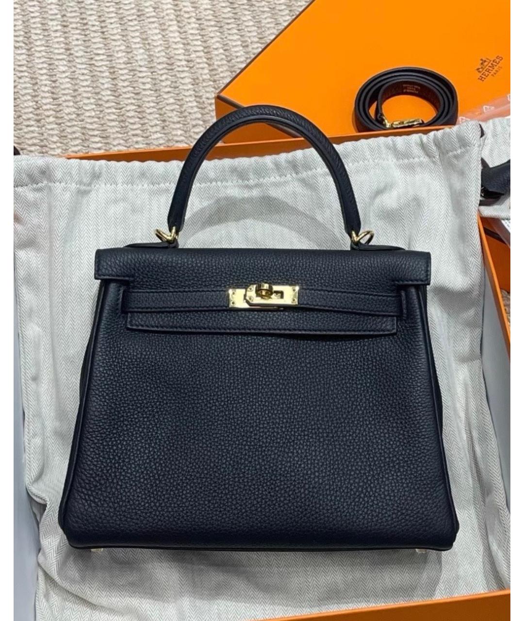 HERMES Черная кожаная сумка с короткими ручками, фото 2