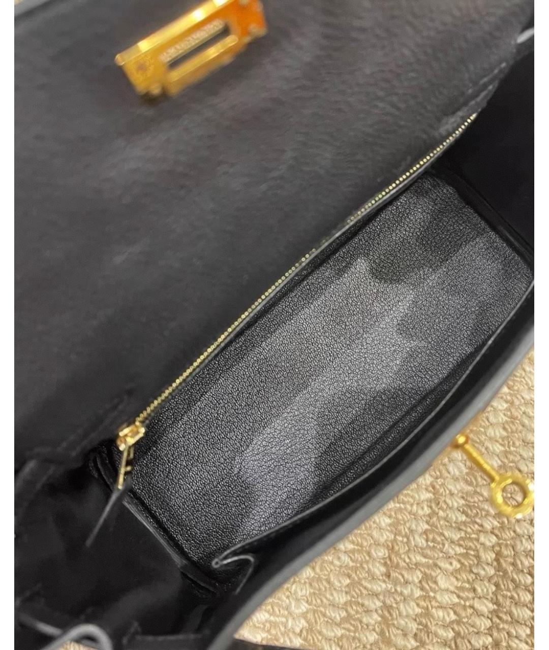 HERMES Черная кожаная сумка с короткими ручками, фото 5