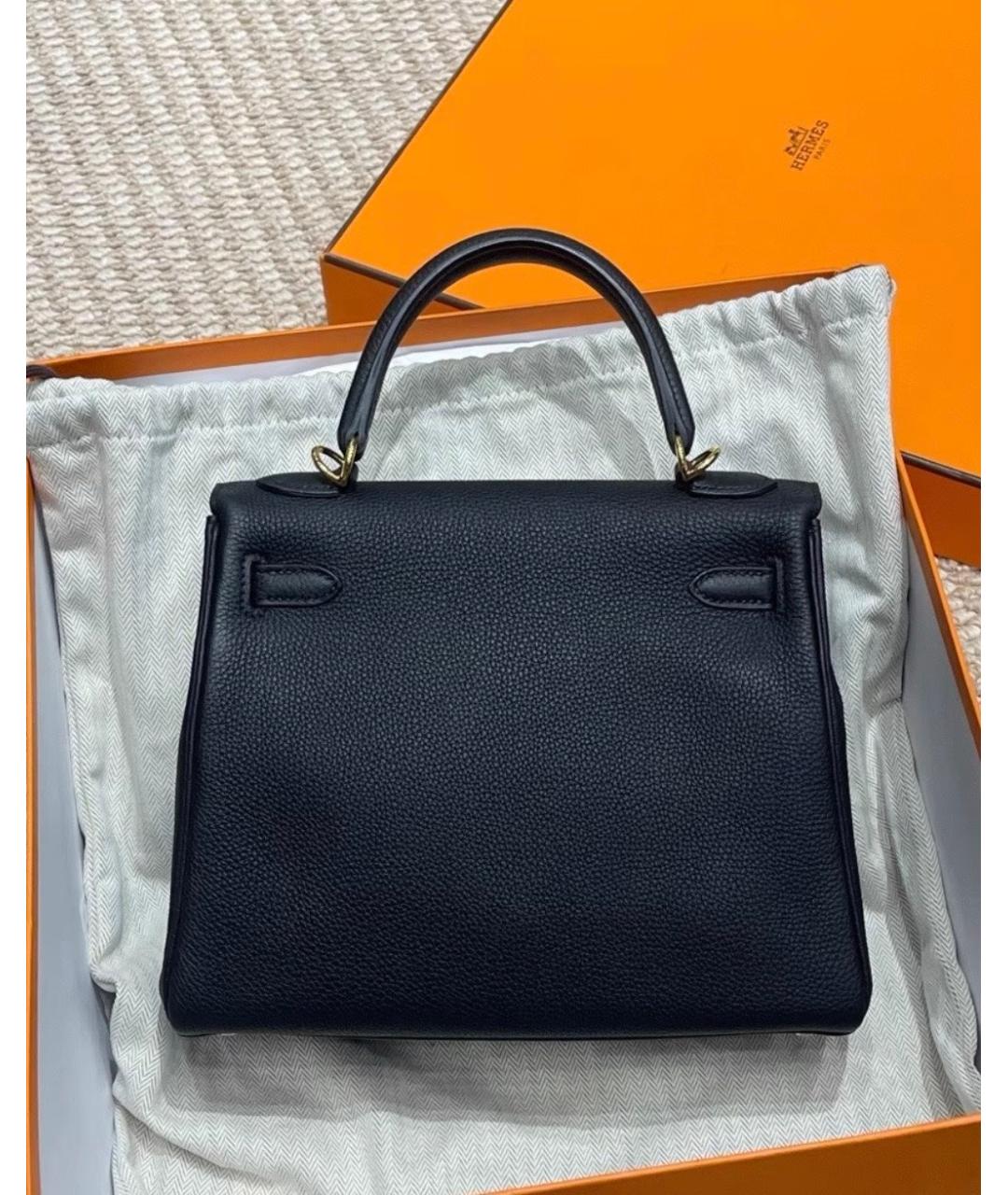 HERMES Черная кожаная сумка с короткими ручками, фото 4