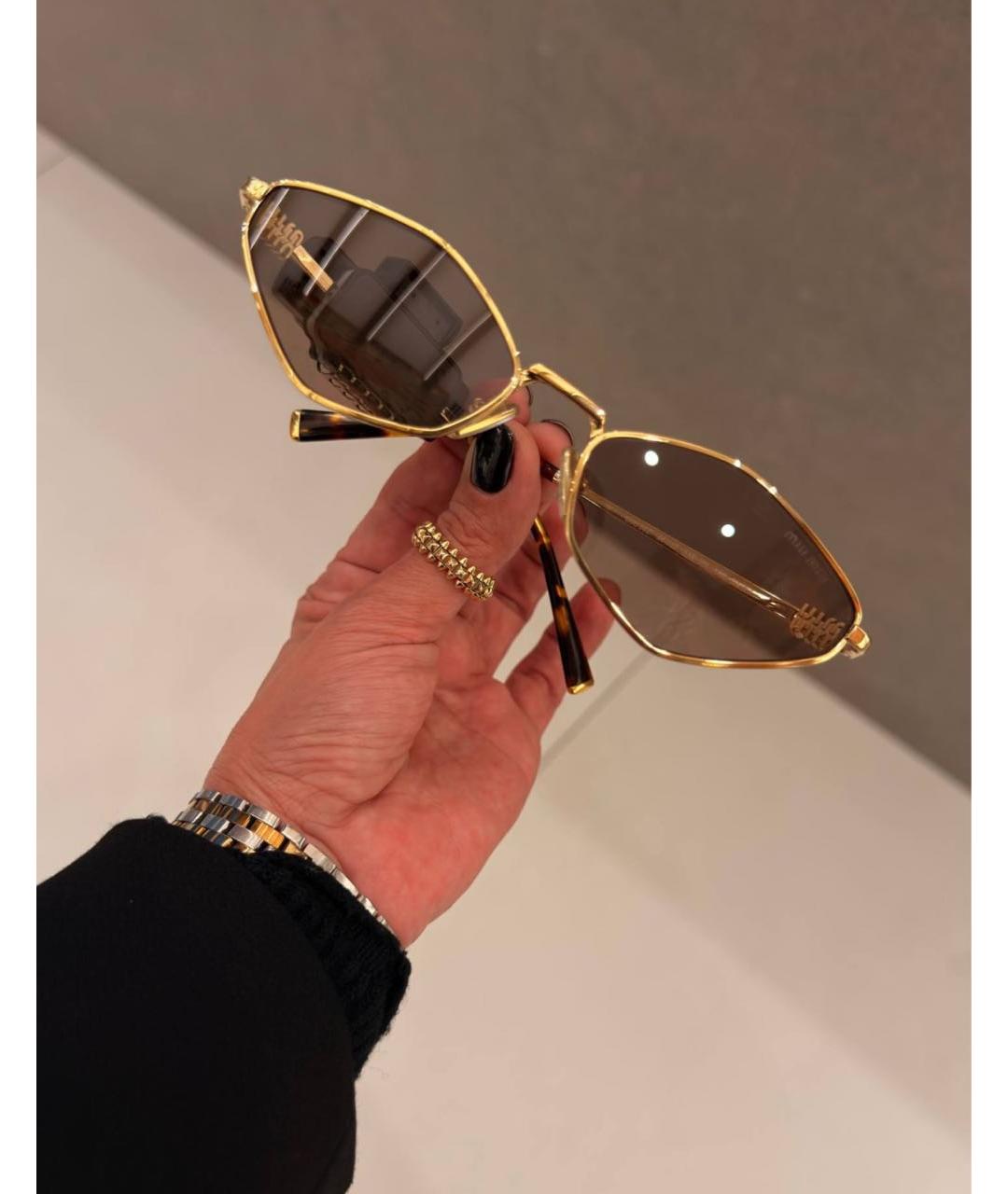 MIU MIU Золотые металлические солнцезащитные очки, фото 8