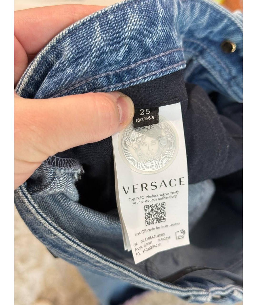 VERSACE Голубые хлопковые прямые джинсы, фото 3