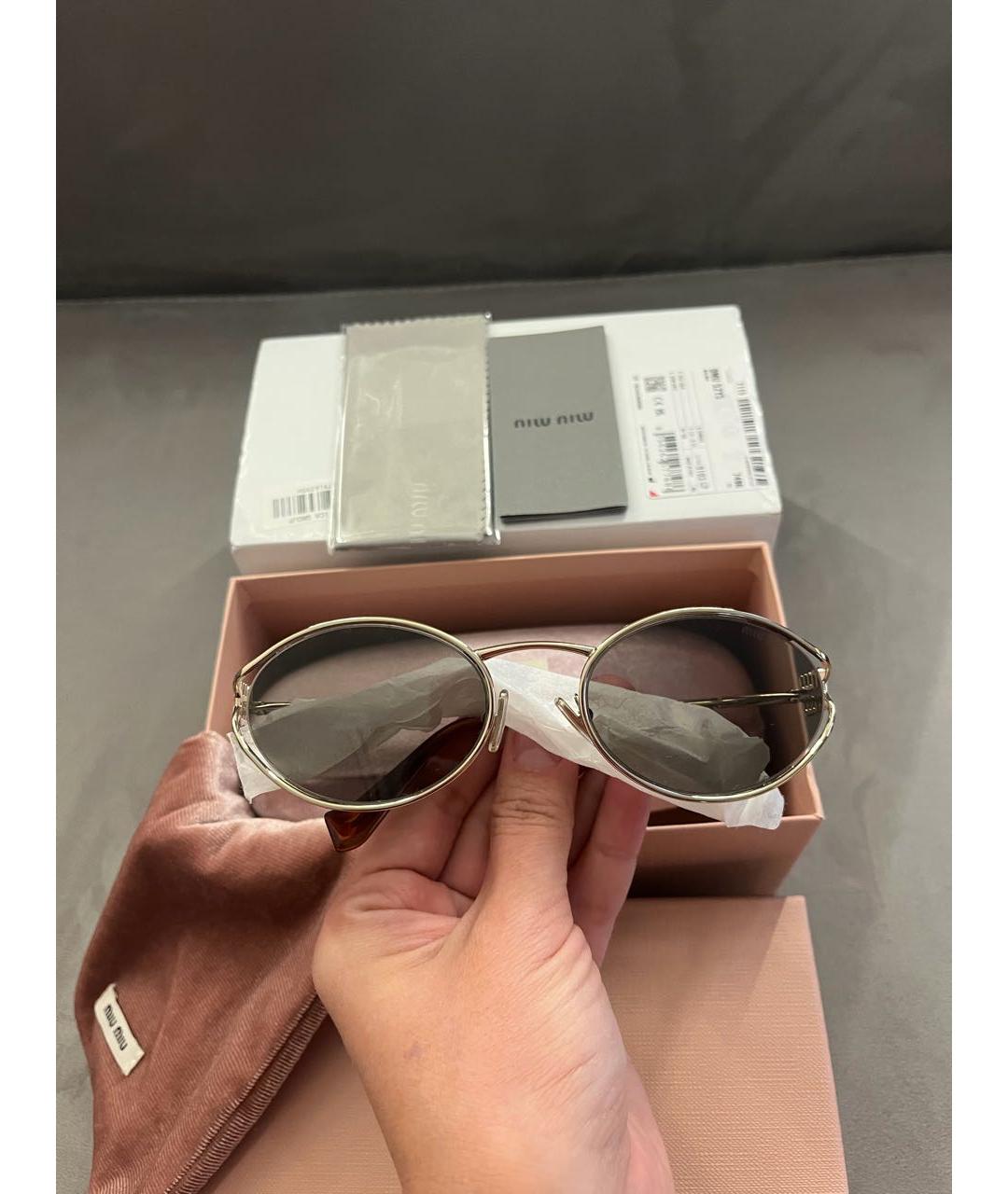 MIU MIU Золотые металлические солнцезащитные очки, фото 3