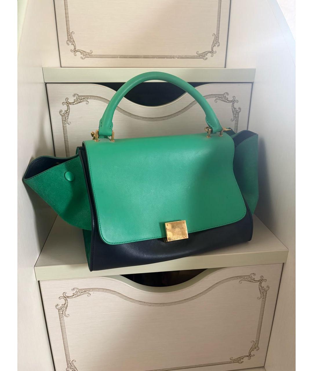 CELINE Зеленая кожаная сумка тоут, фото 5