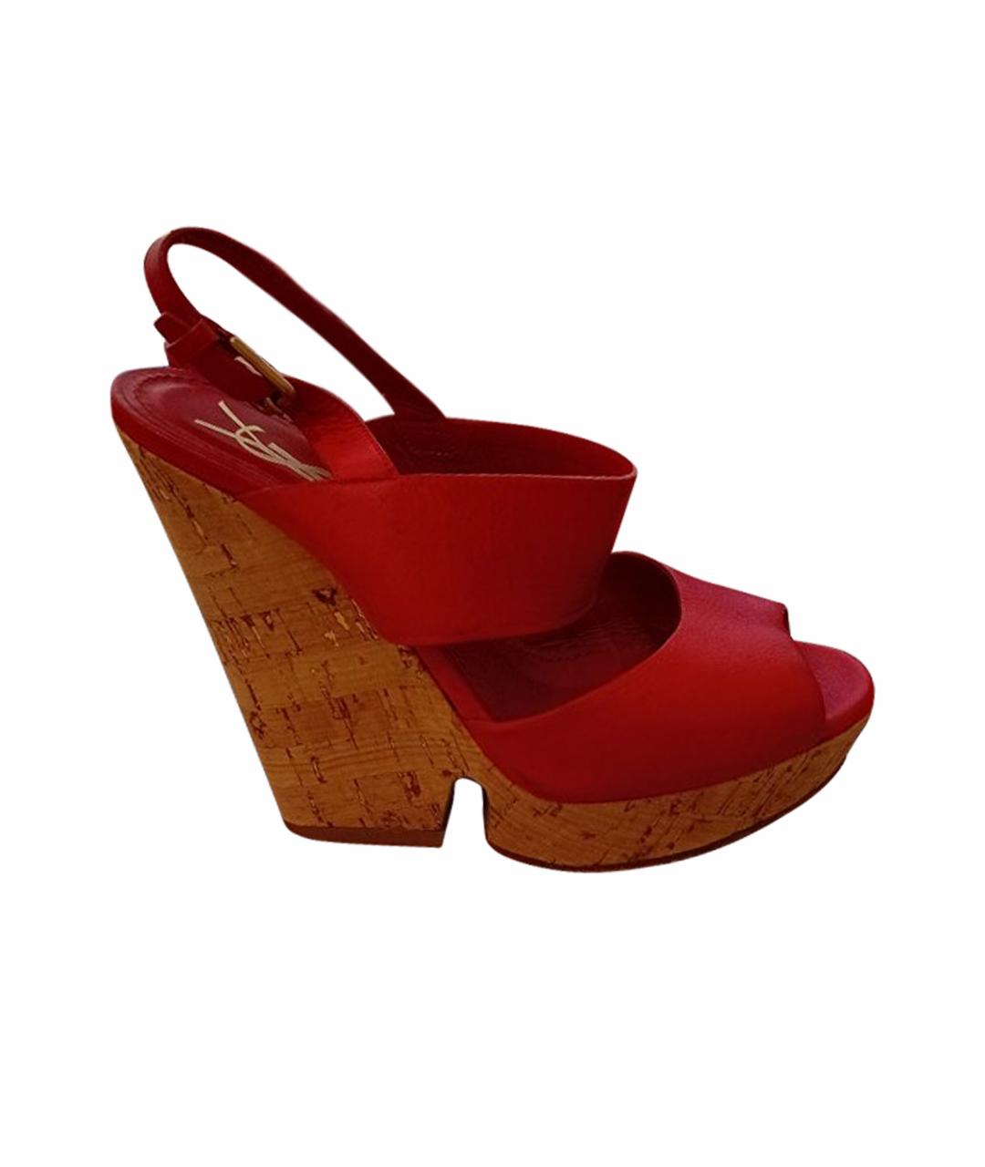 SAINT LAURENT Красные кожаные босоножки, фото 1