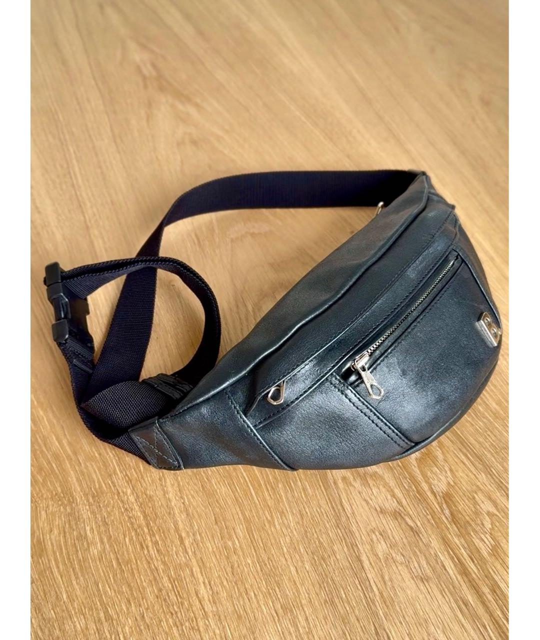 BALENCIAGA Черная кожаная поясная сумка, фото 2