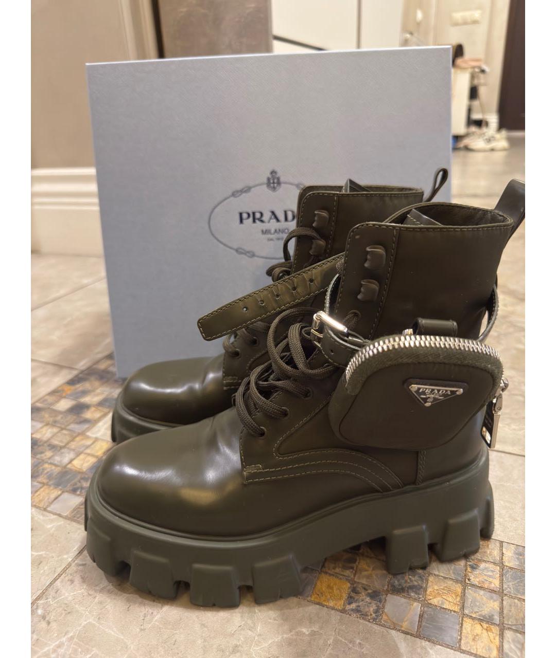 PRADA Хаки кожаные ботинки, фото 5
