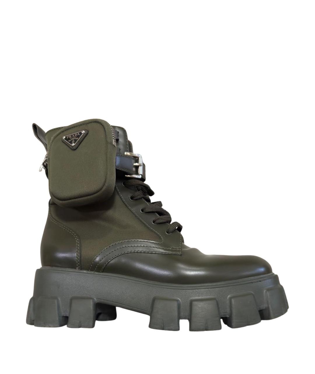 PRADA Хаки кожаные ботинки, фото 1