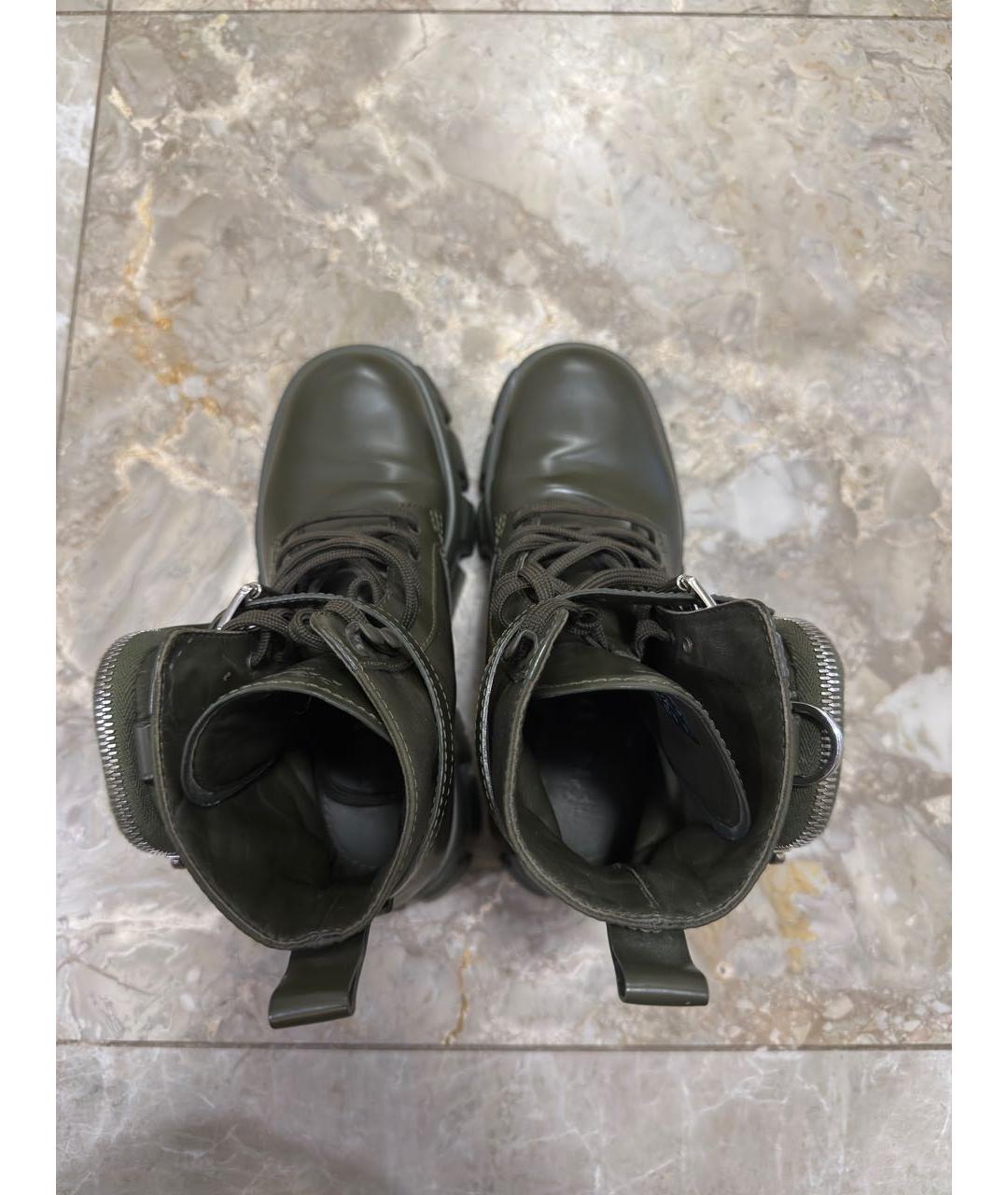 PRADA Хаки кожаные ботинки, фото 3