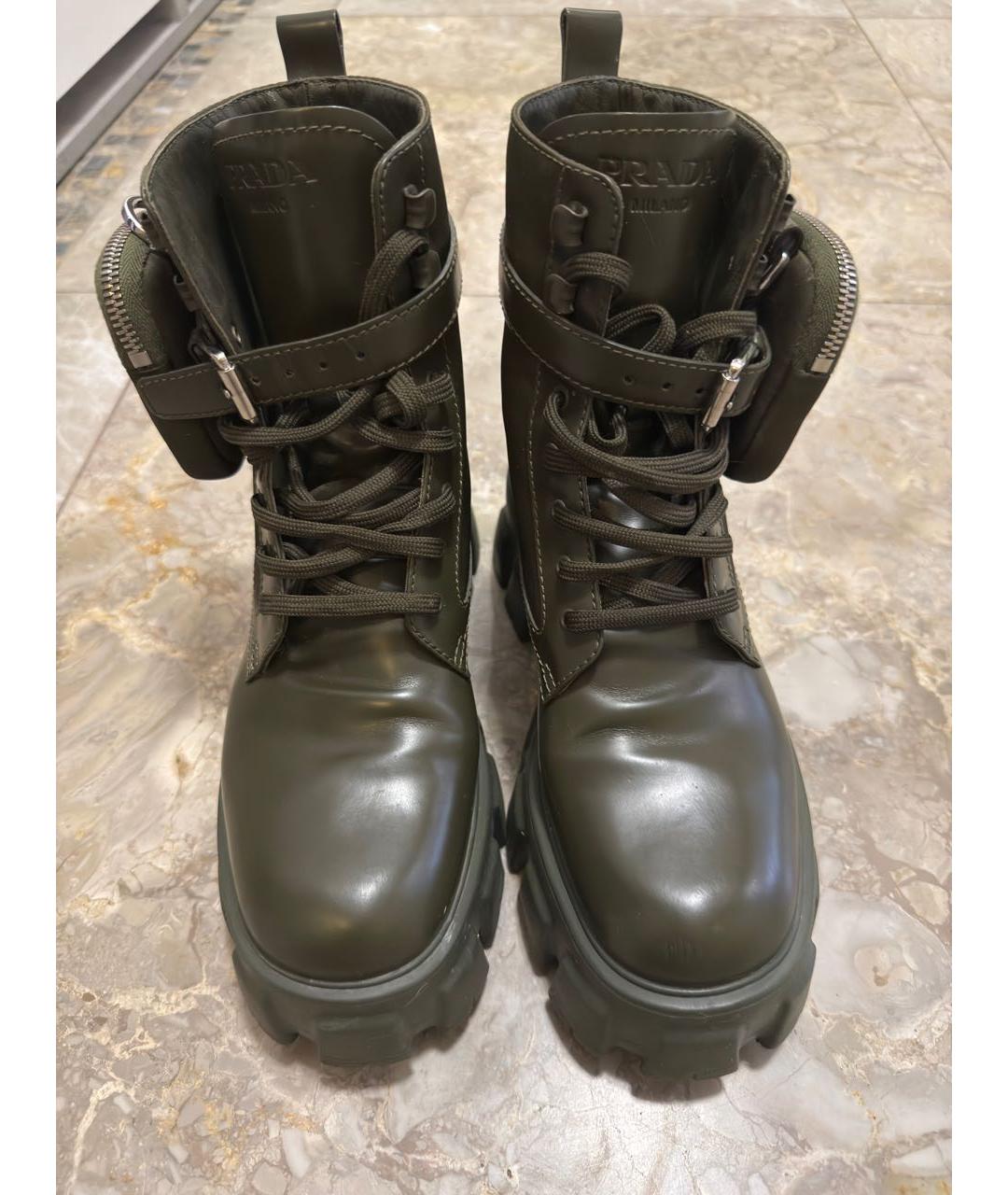 PRADA Хаки кожаные ботинки, фото 2