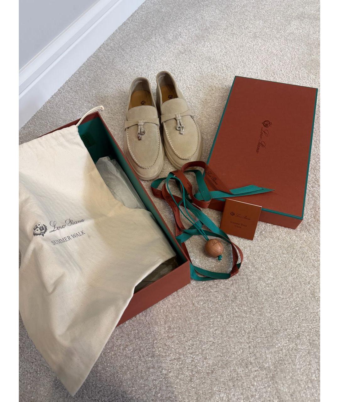 LORO PIANA Бежевые замшевые лоферы, фото 7