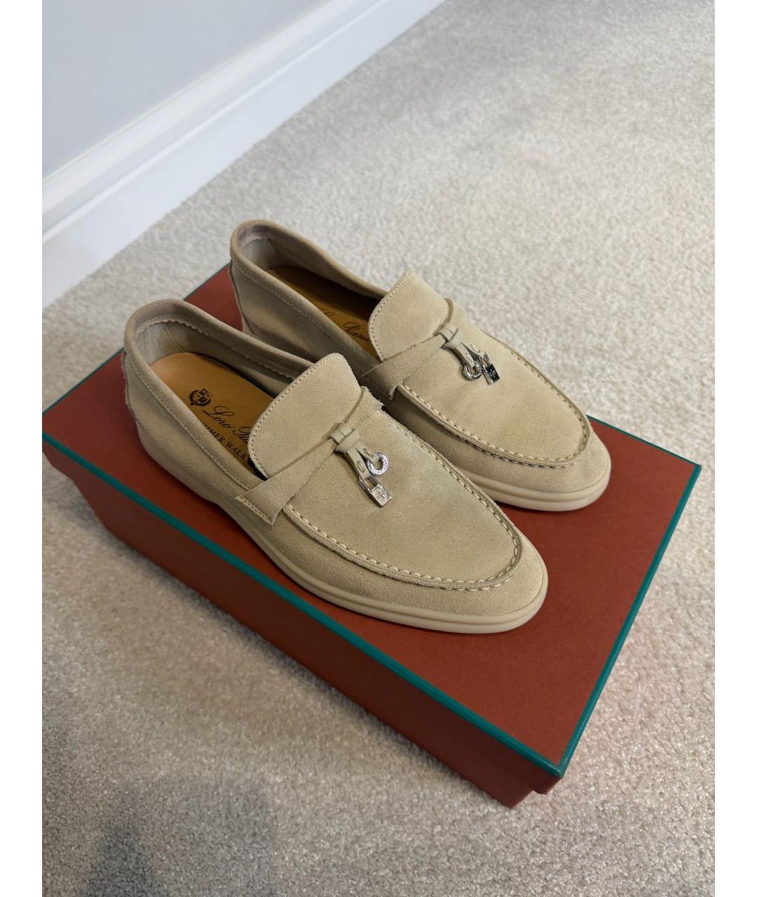 LORO PIANA Бежевые замшевые лоферы, фото 6