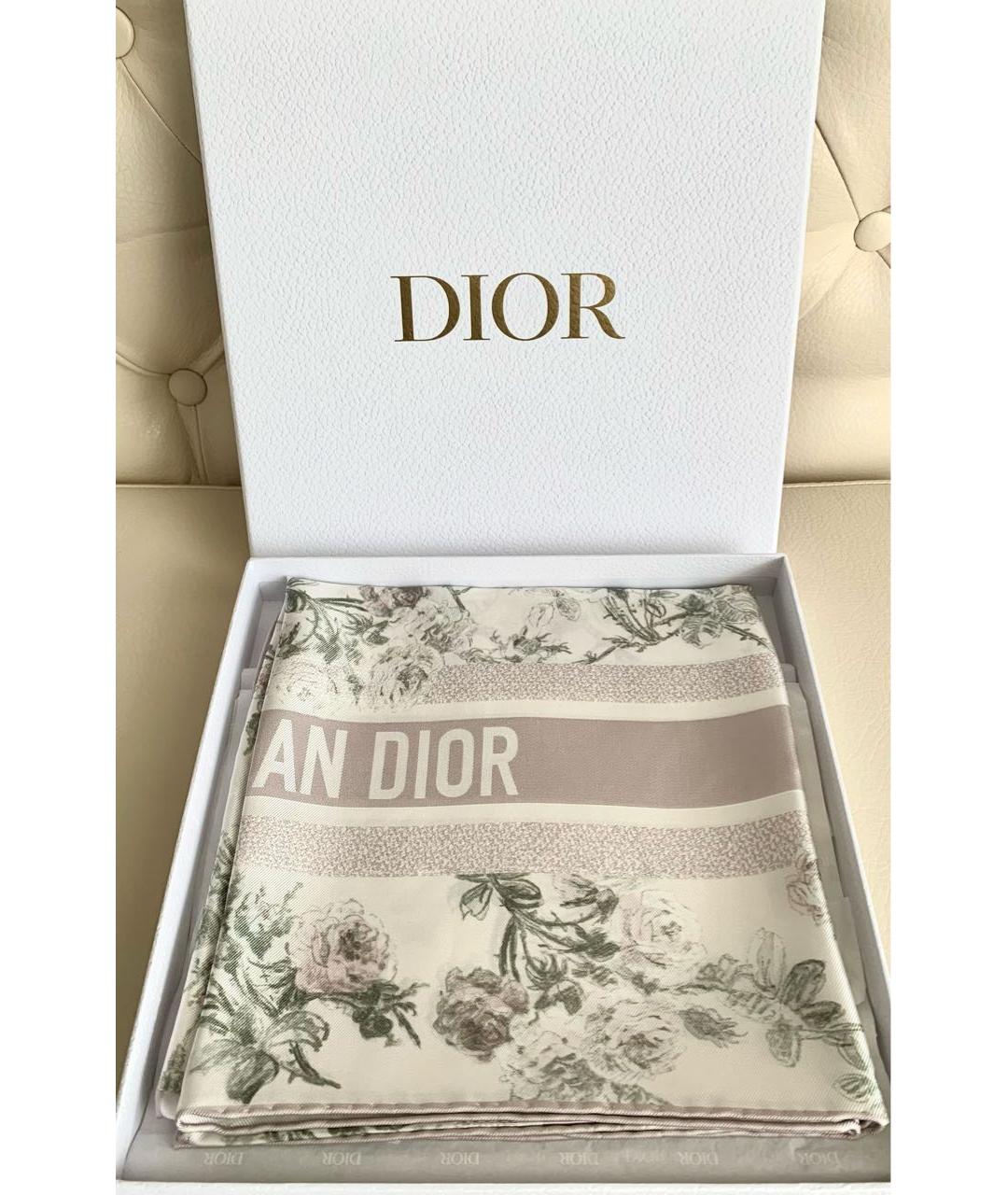 CHRISTIAN DIOR Бежевый шелковый платок, фото 6