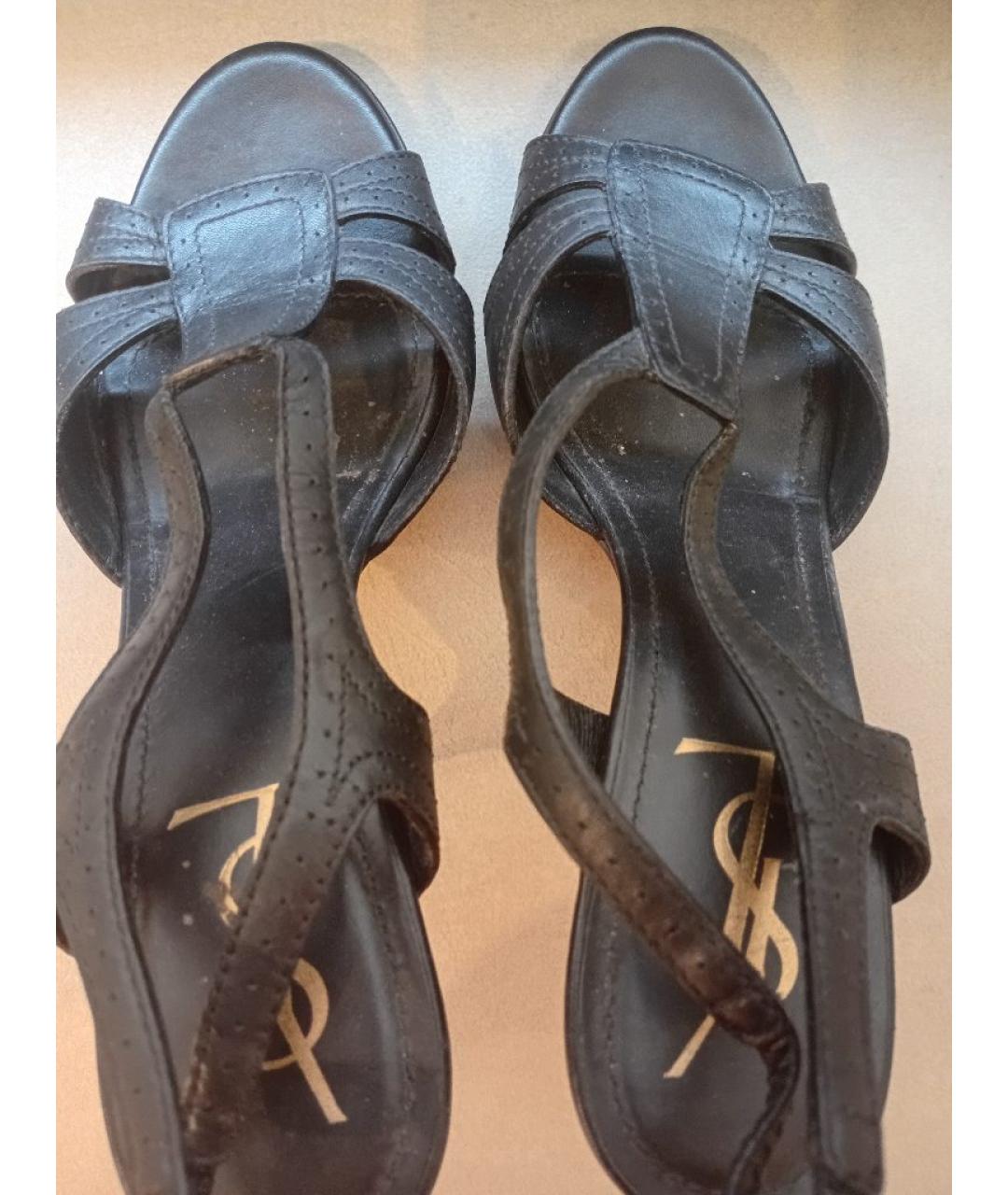 SAINT LAURENT Черные кожаные босоножки, фото 4