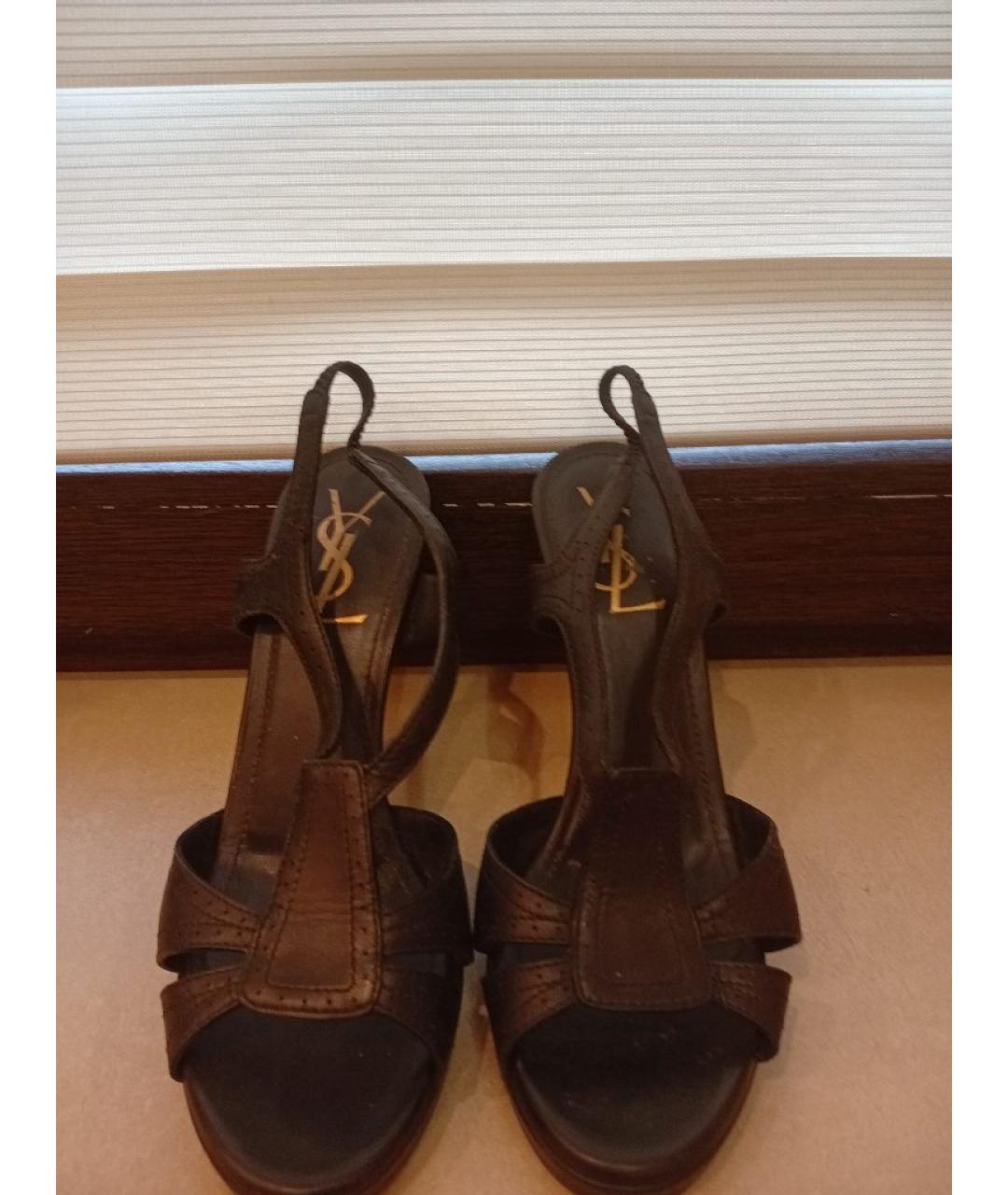 SAINT LAURENT Черные кожаные босоножки, фото 2