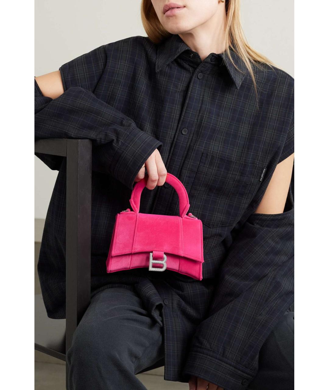 BALENCIAGA Розовая бархатная сумка с короткими ручками, фото 3