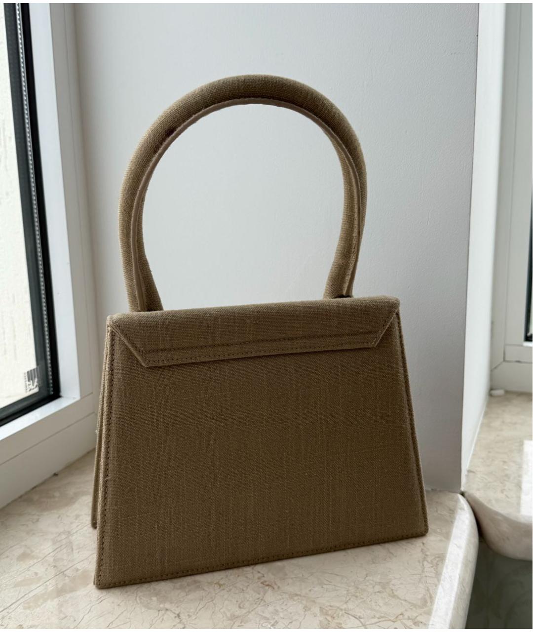 JACQUEMUS Бежевая льняная сумка с короткими ручками, фото 5