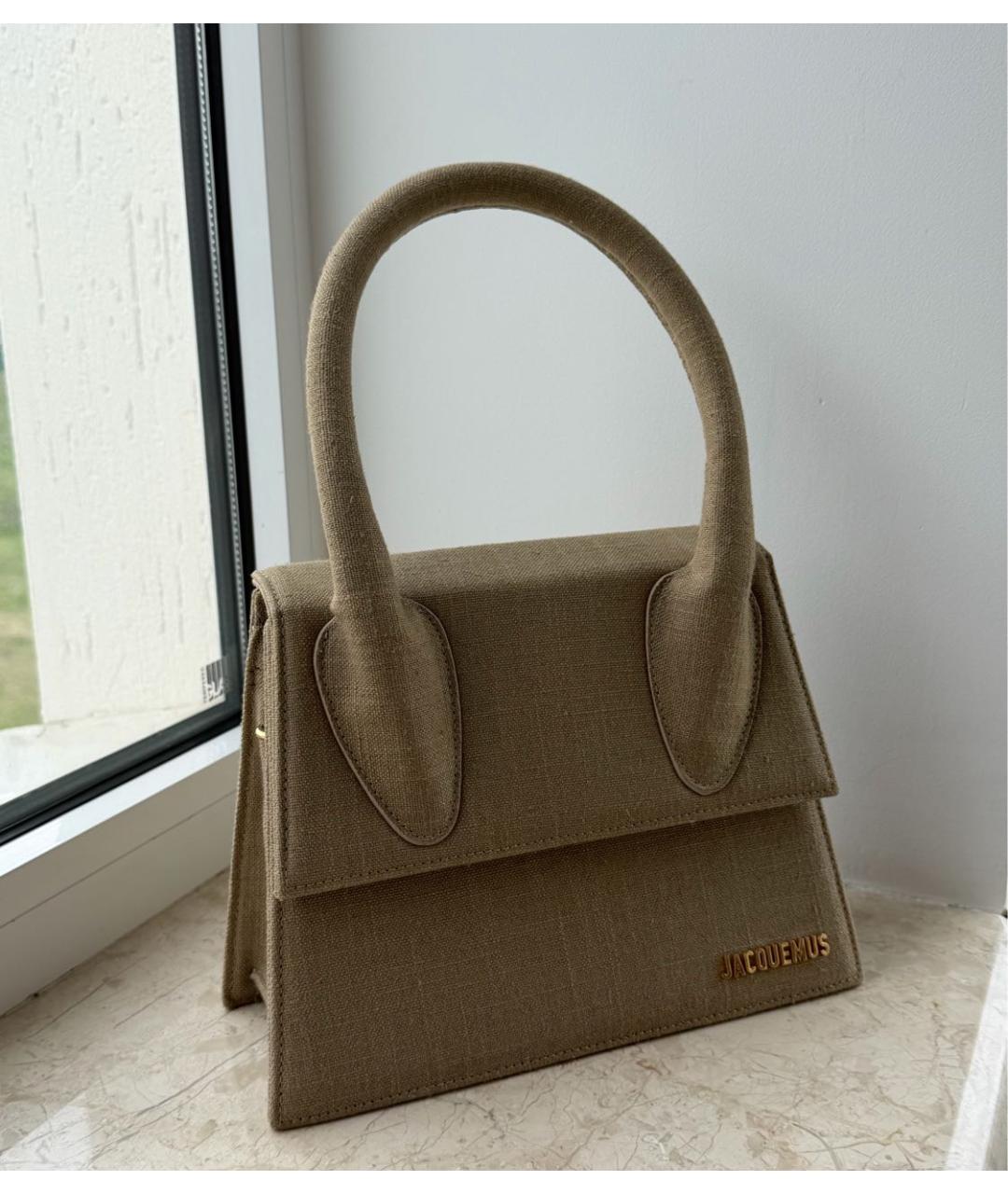 JACQUEMUS Бежевая льняная сумка с короткими ручками, фото 3