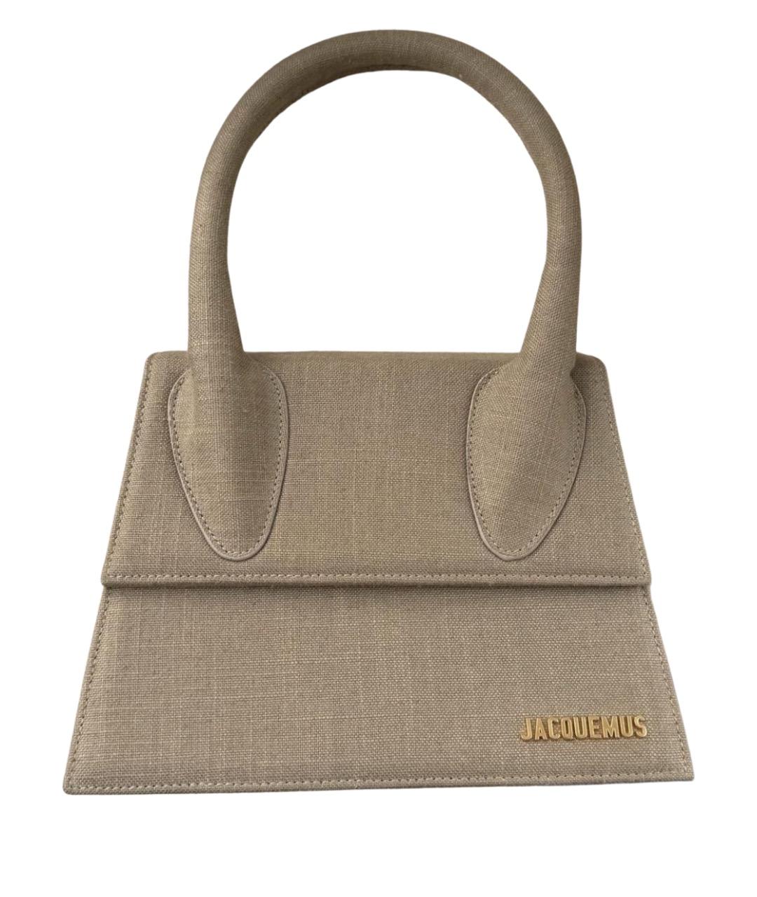 JACQUEMUS Бежевая льняная сумка с короткими ручками, фото 1