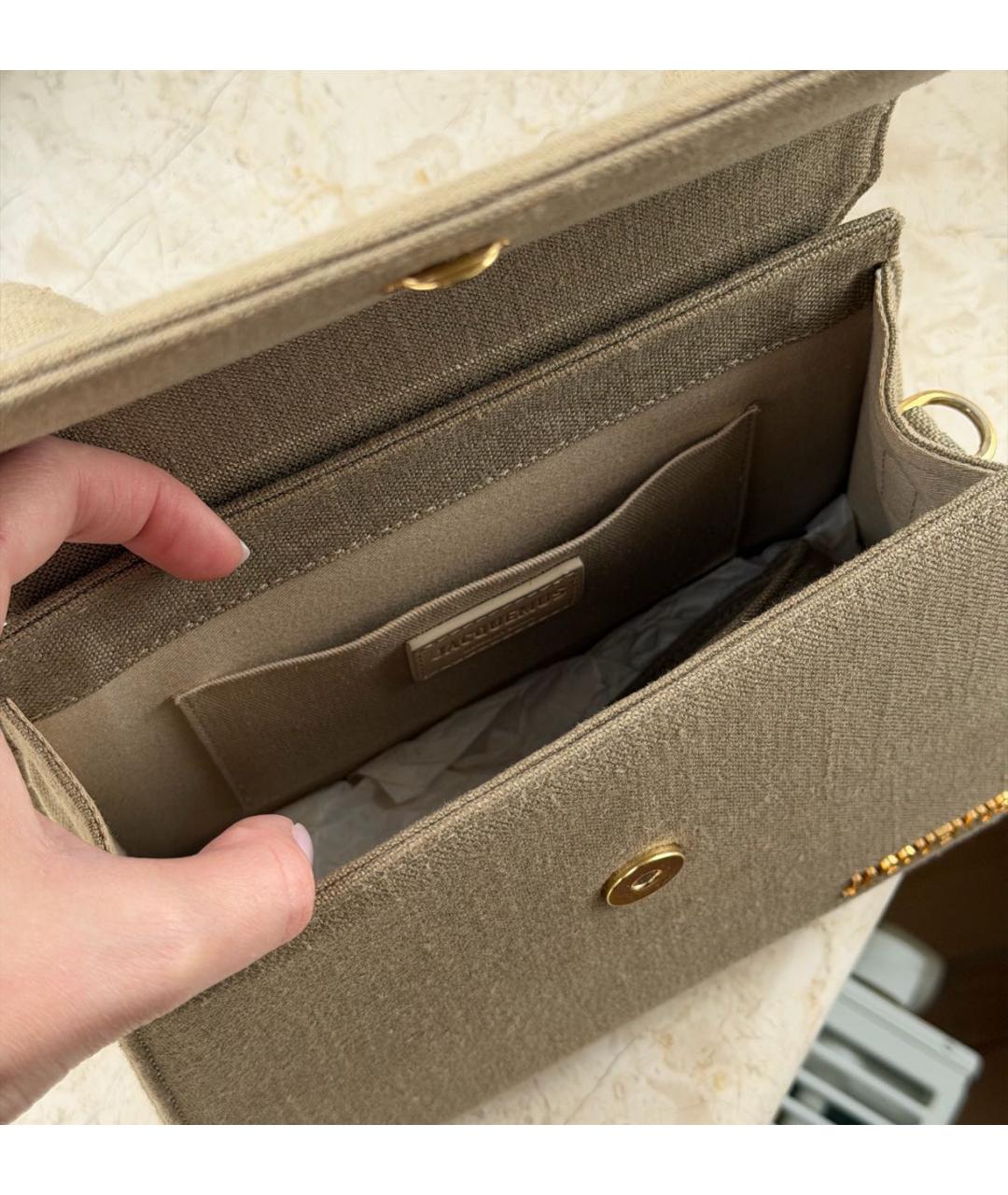 JACQUEMUS Бежевая льняная сумка с короткими ручками, фото 6