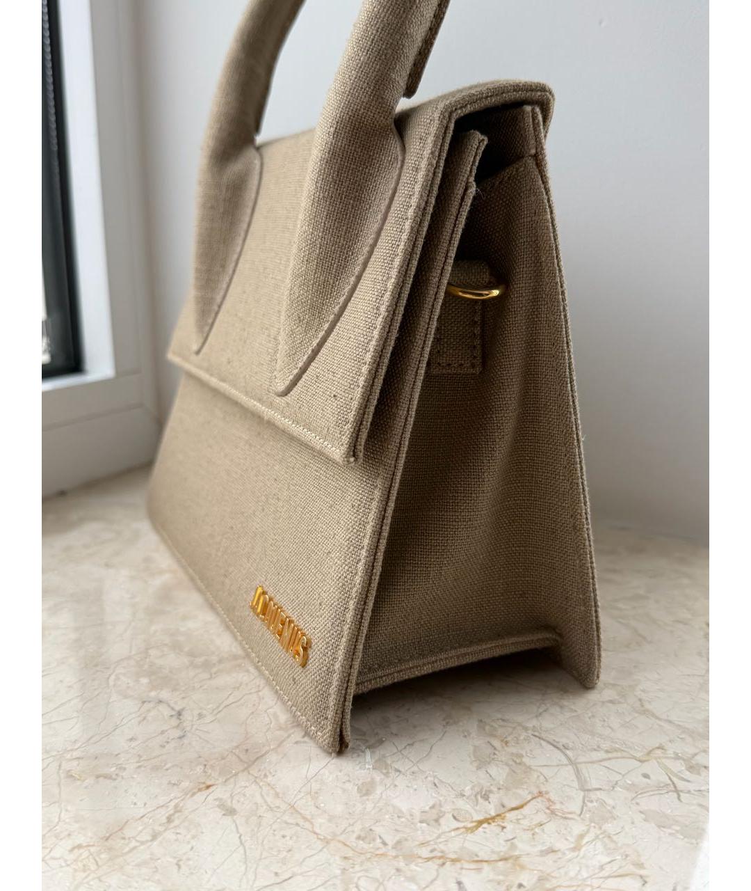 JACQUEMUS Бежевая льняная сумка с короткими ручками, фото 4