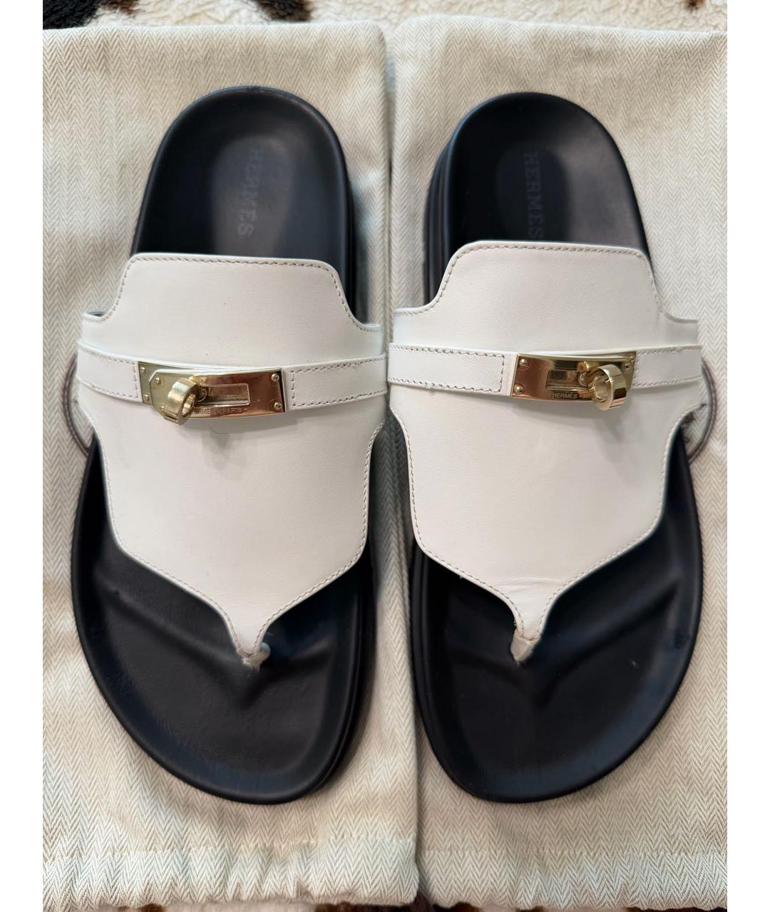 HERMES Белые кожаные сабо, фото 7