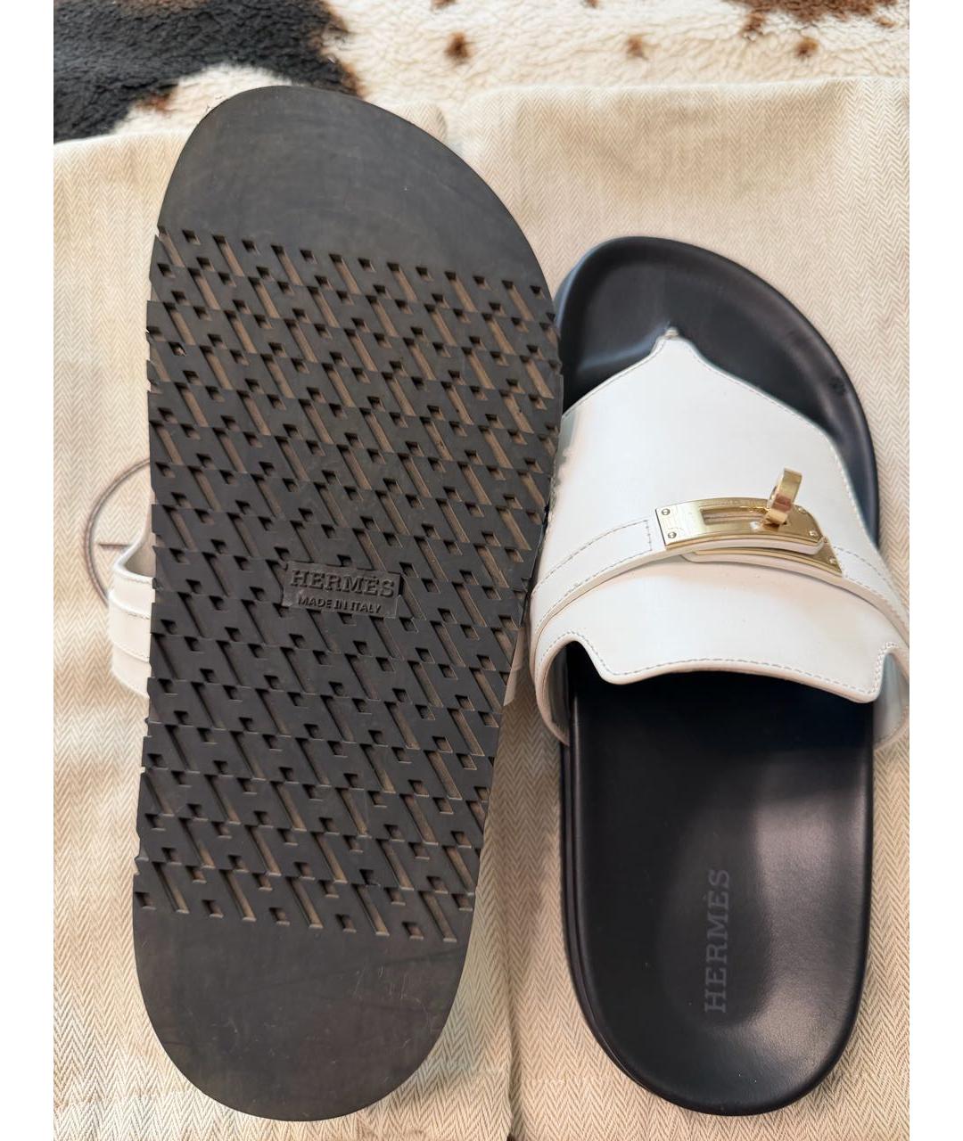 HERMES Белые кожаные сабо, фото 3