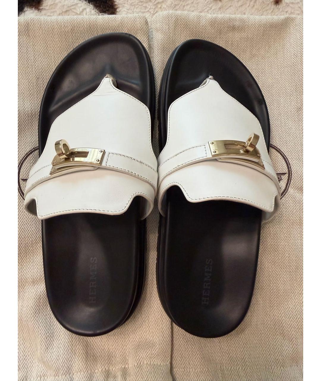 HERMES Белые кожаные сабо, фото 2