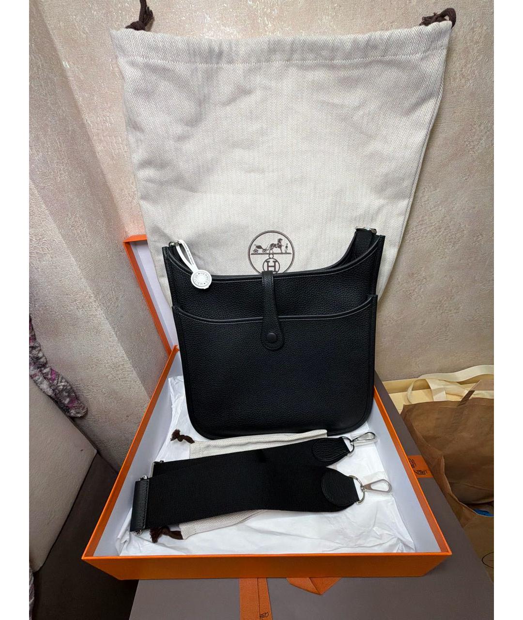 HERMES Черная кожаная сумка через плечо, фото 5