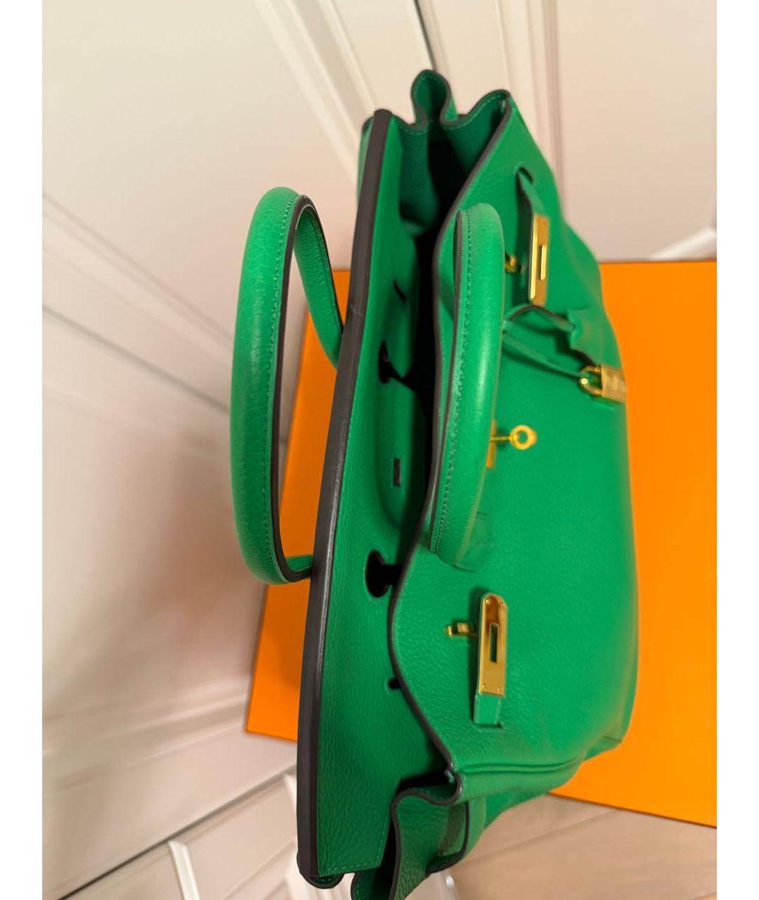 HERMES Зеленая кожаная сумка с короткими ручками, фото 7
