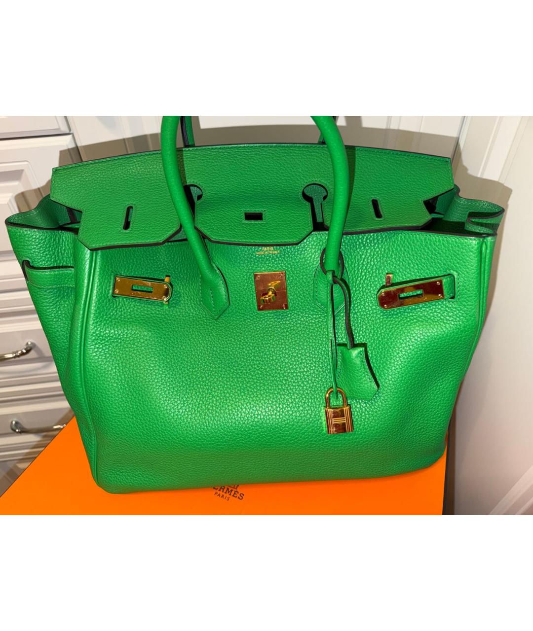 HERMES Зеленая кожаная сумка с короткими ручками, фото 4