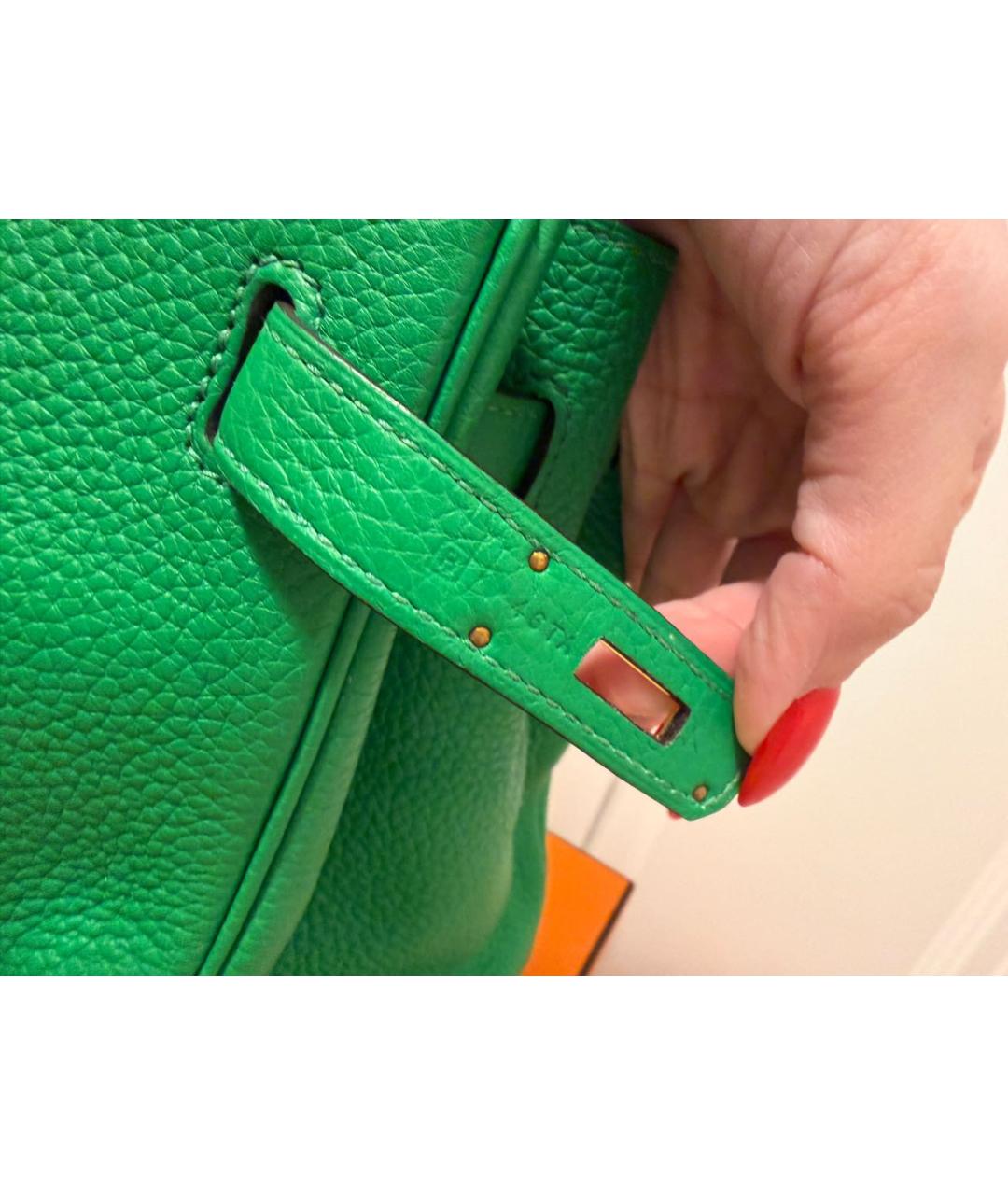 HERMES Зеленая кожаная сумка с короткими ручками, фото 3