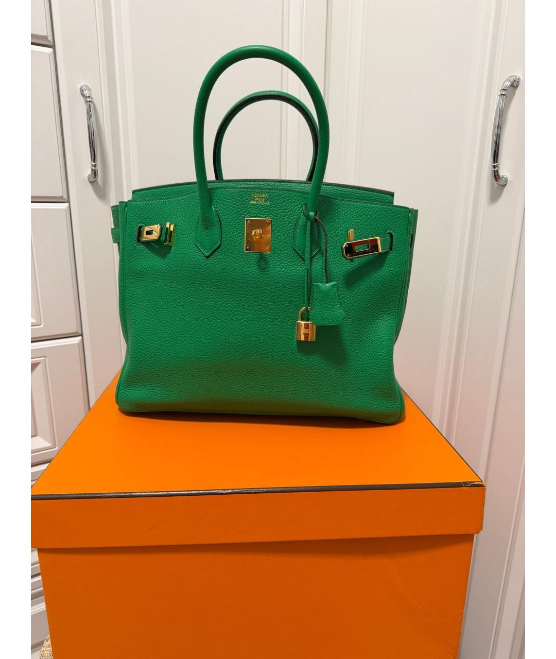 HERMES Зеленая кожаная сумка с короткими ручками, фото 8