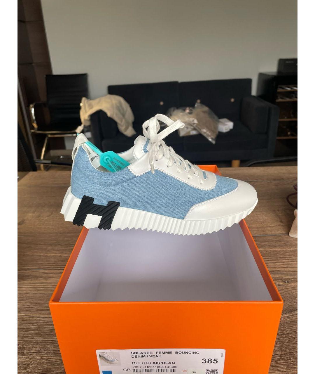 HERMES Голубые текстильные кроссовки, фото 5