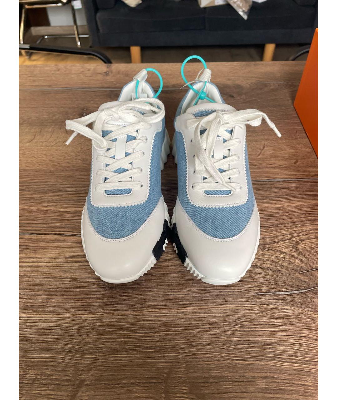 HERMES Голубые текстильные кроссовки, фото 2