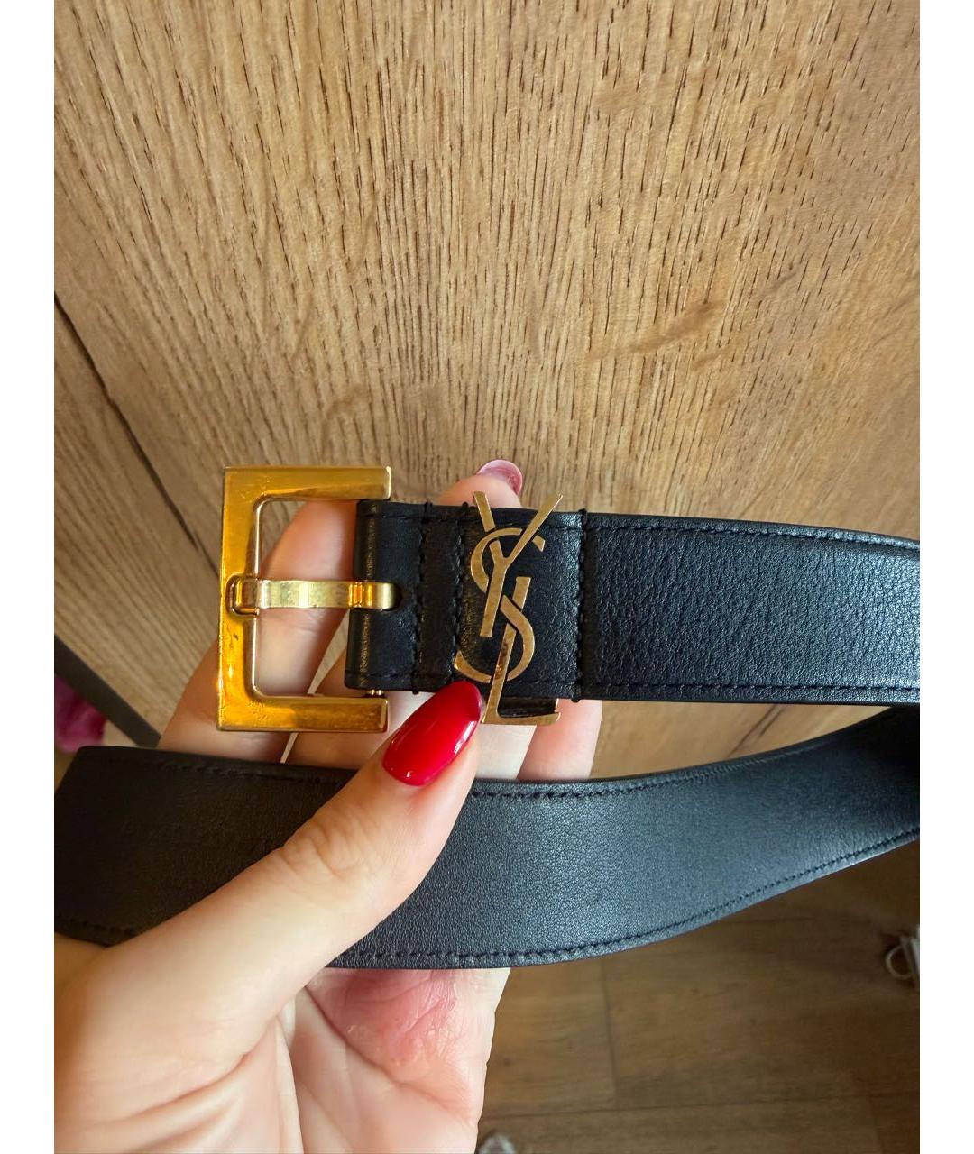 SAINT LAURENT Черный кожаный ремень, фото 2