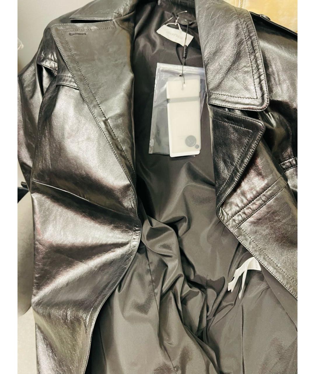 SPORTMAX Черный кожаный тренч/плащ, фото 4