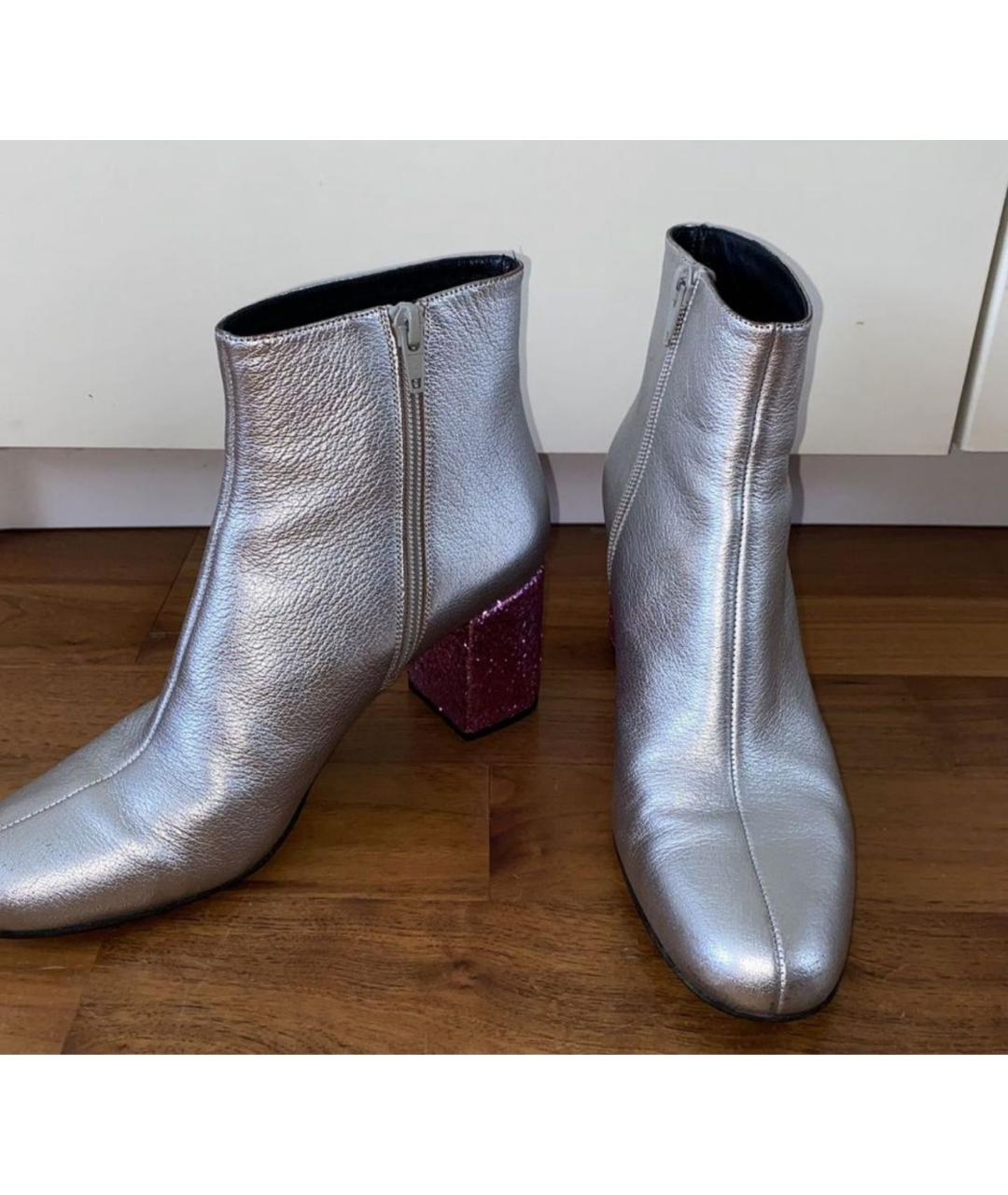 SAINT LAURENT Серебряные кожаные ботильоны, фото 3