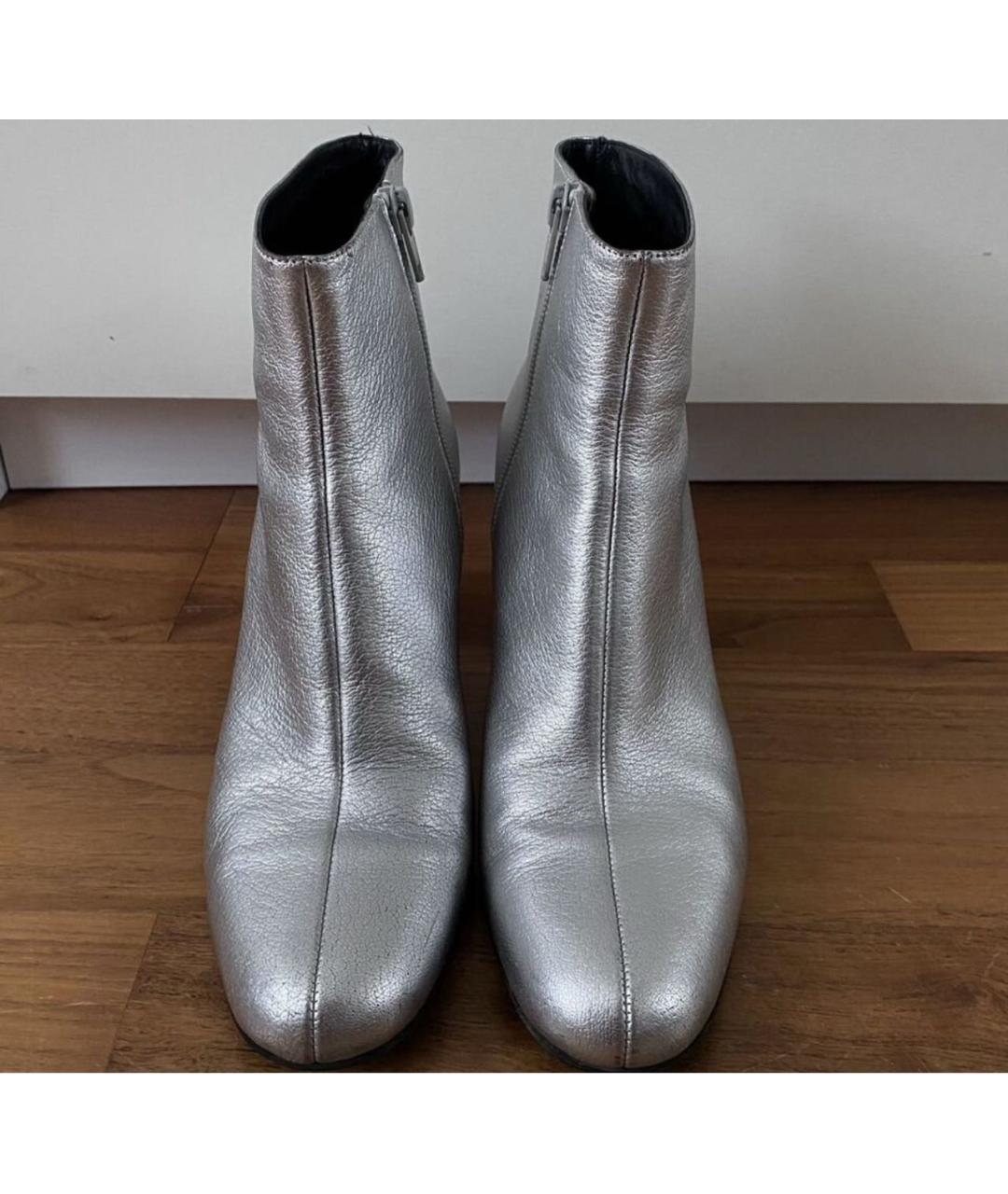 SAINT LAURENT Серебряные кожаные ботильоны, фото 2