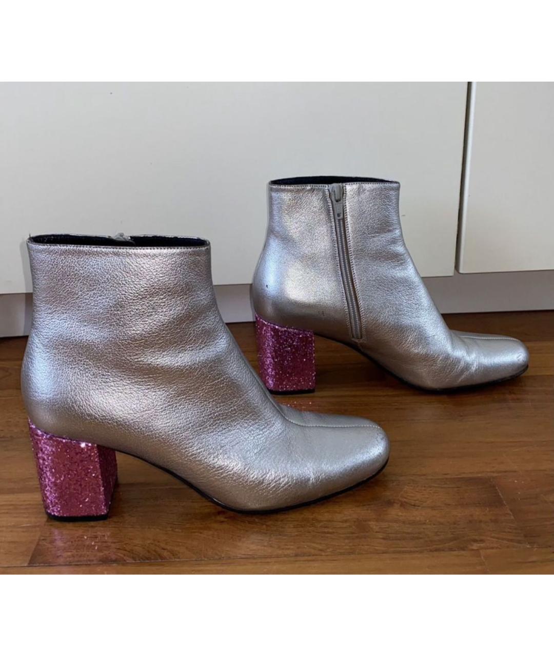 SAINT LAURENT Серебряные кожаные ботильоны, фото 7