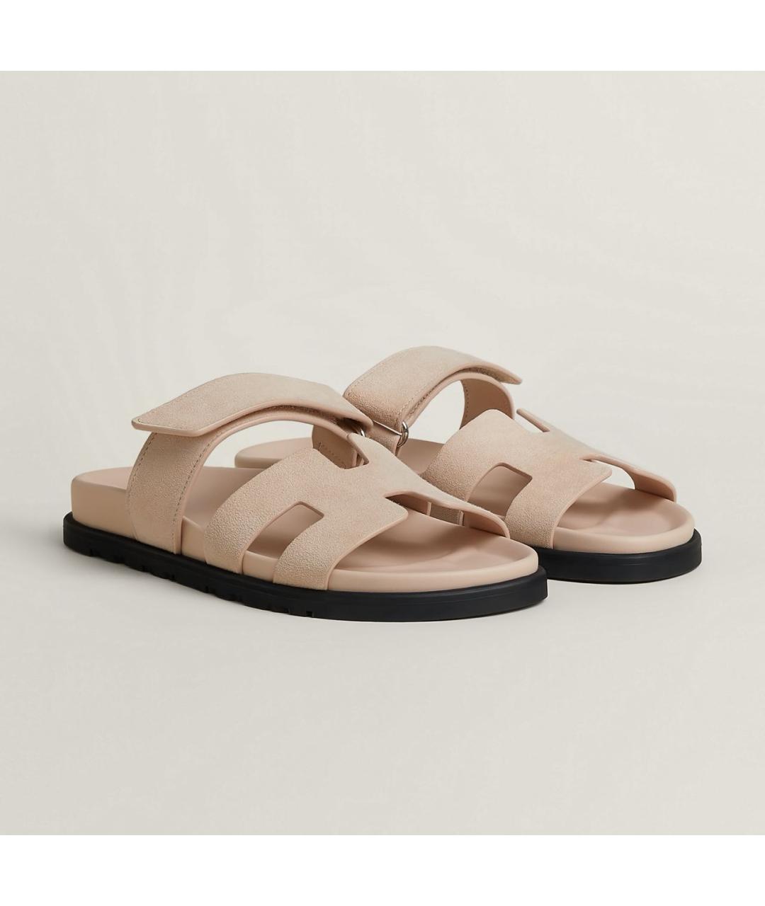 HERMES Бежевые замшевые сандалии, фото 5