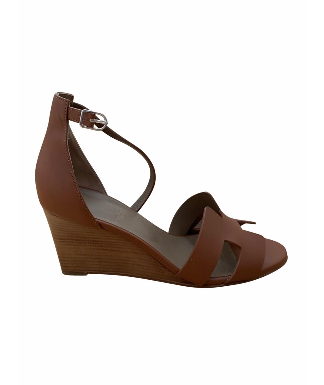 HERMES Коричневые кожаные босоножки, фото 1