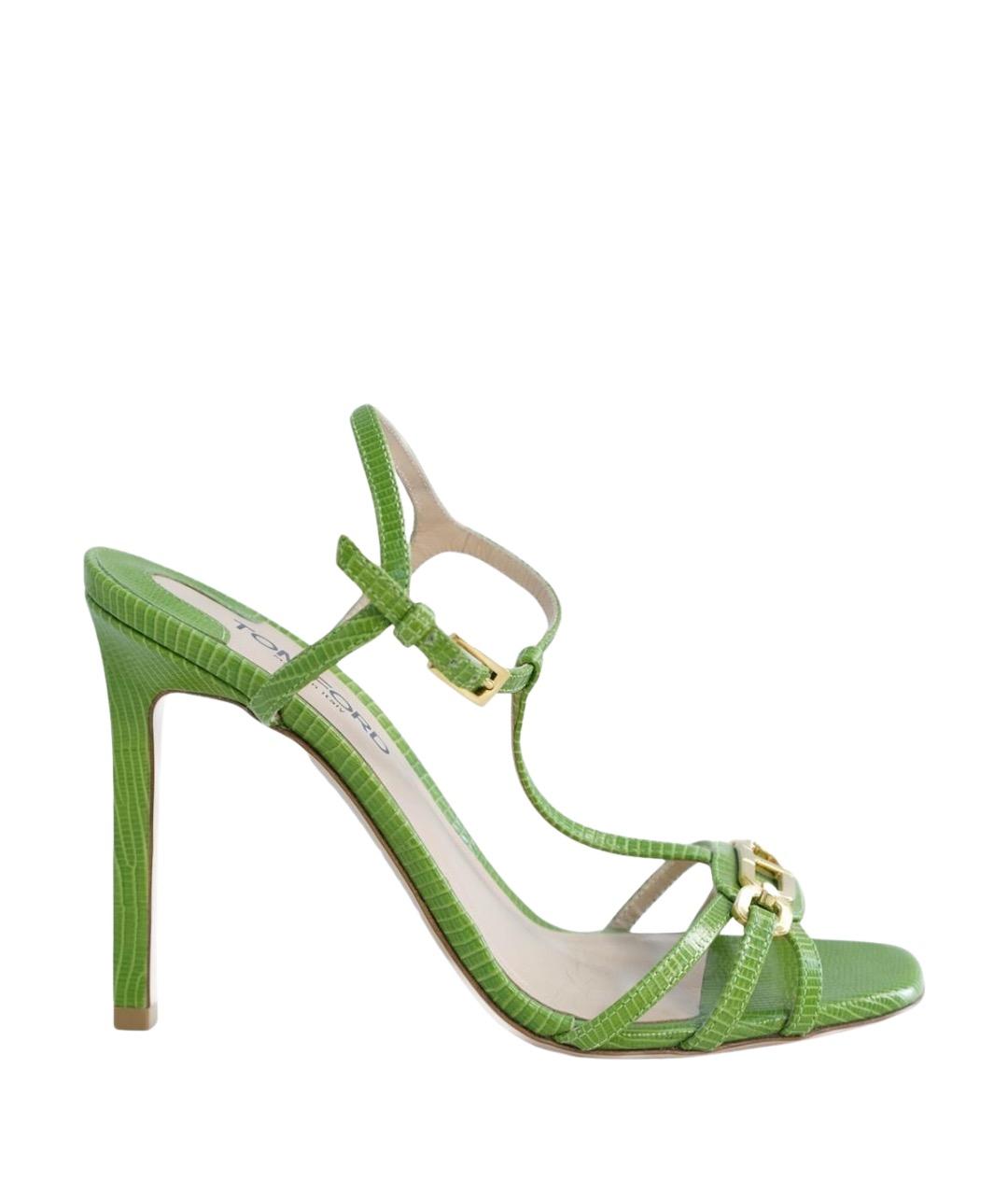 TOM FORD Зеленые кожаные босоножки, фото 1